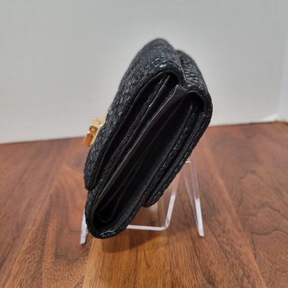 Michael Kors Leather Faux Snakeskin Tri Fold Wallet Card Slots ID Window Gold - Picture 3 of 10